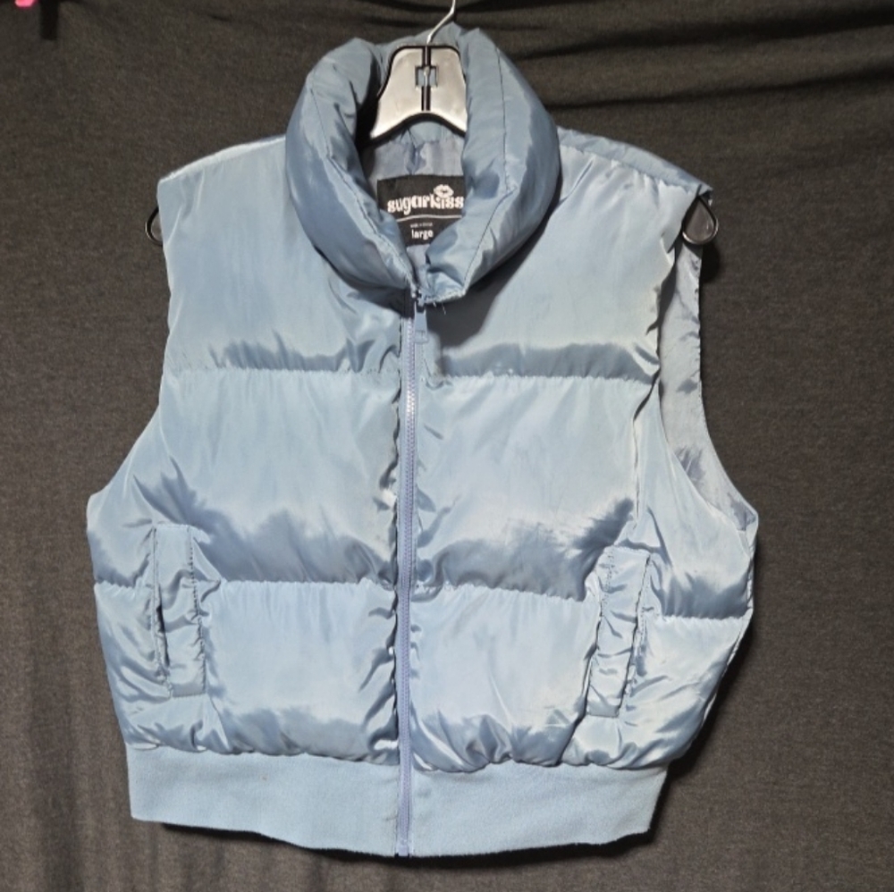 Sugarkiss Sky Blue Quilted Vest Sz Lg